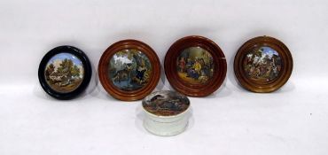 Six assorted Prattware pot lids to include 'The Residence of Anne Hathaway.