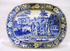 19th century blue and white meat plate "The Beemaster" (illustrated from a painting in Bradford