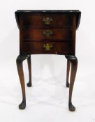 Queen Anne style walnut veneer kidney-shaped drop-flap side table with three drawers,