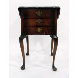 Queen Anne style walnut veneer kidney-shaped drop-flap side table with three drawers,