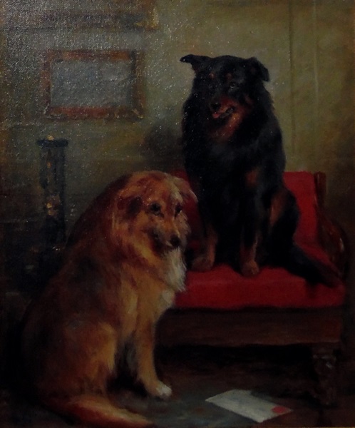 Unattributed (19th century British school) Oil on canvas Two dogs in interior setting with a - Image 3 of 3