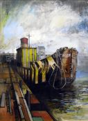 20th century school Ink, pastel and gouache "Centurion Target Ship, Portland Harbour,