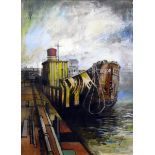 20th century school Ink, pastel and gouache "Centurion Target Ship, Portland Harbour,