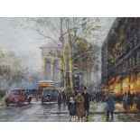 Unattributed (20th century French school) Watercolour Parisian street scene in winter,