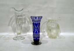 Blue cased cut glass vase,