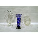 Blue cased cut glass vase,