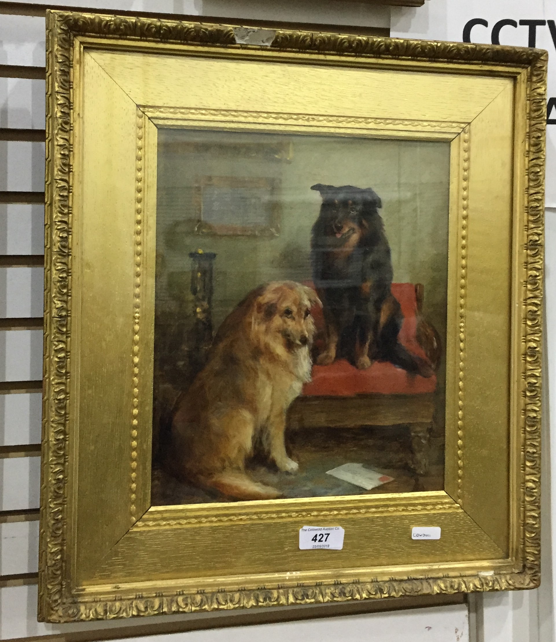 Unattributed (19th century British school) Oil on canvas Two dogs in interior setting with a - Image 2 of 3