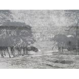 Unattributed (20th century British school) Etching View of Greenwich with trees in foreground,