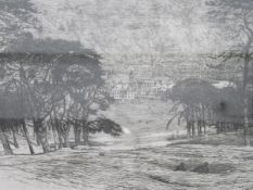 Unattributed (20th century British school) Etching View of Greenwich with trees in foreground,