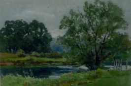 19th century school Watercolour drawing River landscape,