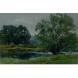 19th century school Watercolour drawing River landscape,