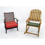 Cane-seated armchair and a teak rocker (2)