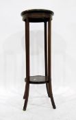 Circular mahogany jardiniere stand, two-tier, on straight supports, with satinwood banding,