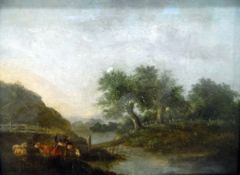 Unattributed (late 18th/early 19th century school) Oil on panel Cattle grazing by river,