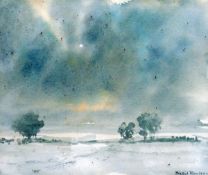 Basil Rowles Watercolour drawing Winter sky, signed lower right,