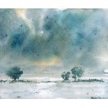 Basil Rowles Watercolour drawing Winter sky, signed lower right,