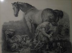 Blanche Needham (after Edwin Henry Landseer) Pencil drawing and wash "Shoeing the Bay Mare",