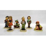 Six Goebel Hummel figures to include boy with rabbits, girl with basket,