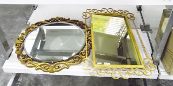 Modern circular gilt framed mirror and another rectangular (2)