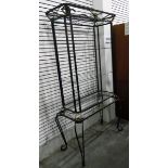 20th century metal and glass freestanding shelving unit, comprising three glass shelves,