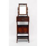 Late Victorian mahogany gentleman's shaving stand with bevelled swing frame mirror, frieze drawer,