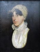 Phineas Lowther (1780-1856) Oil on canvas Portrait of a lady with a lace collar and cap,