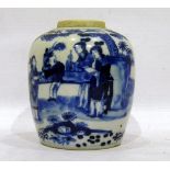 Chinese porcelain ginger jar, ovoid, with underglaze blue painting of figures in garden, 13.