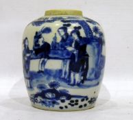 Chinese porcelain ginger jar, ovoid, with underglaze blue painting of figures in garden, 13.