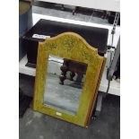 Mirror within a painted distressed frame, framed print, wooden box, various ceramics,