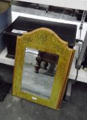 Mirror within a painted distressed frame, framed print, wooden box, various ceramics,