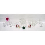 Quantity of glassware to include paperweight, tumblers, vases, liqueur glasses,