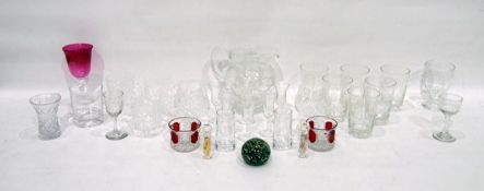 Quantity of glassware to include paperweight, tumblers, vases, liqueur glasses,