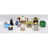 Quantity of commemorative mugs to include Royal Worcester, Paragon, novelty teapots,