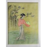 Various framed prints, assorted ceramics including a Nao figure of a girl holding a rabbit,