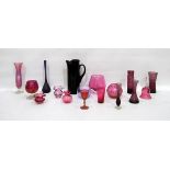 Quantity of pink and amethyst coloured glass, 20th century and earlier to include vases, jugs,