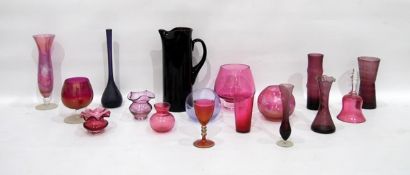 Quantity of pink and amethyst coloured glass, 20th century and earlier to include vases, jugs,