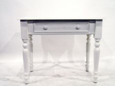 19th century style white painted rectangular-top side table, with moulded edge, frieze drawer,