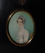 19th century portrait miniature "Miss C Yorke (Wee Ann Newsaw)", half-length portrait,