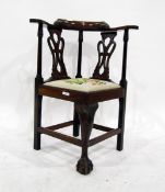 Georgian style mahogany child's corner chair with pierced splats and turned supports,