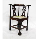 Georgian style mahogany child's corner chair with pierced splats and turned supports,