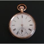 Gold plated open-faced pocket watch with subsidiary seconds dial, serial number 852791,