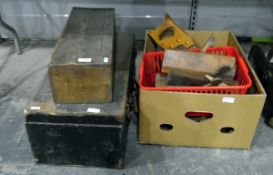 Various wooden planes, assorted saws,