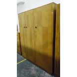 Enfurn mid 20th century light oak bedroom suite to include tall chest of five drawers,