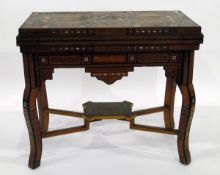 19th century Anglo Indian foldover rectangular games table, all parquetry inlaid with exotic woods,