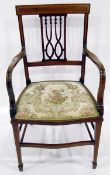 Edwardian mahogany chair with satinwood banding and upholstered seat,