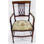 Edwardian mahogany chair with satinwood banding and upholstered seat,