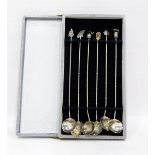 Circa 1960's Japanese sterling silver set of six tea/coffee spoons, with various charm finials,