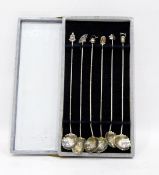 Circa 1960's Japanese sterling silver set of six tea/coffee spoons, with various charm finials,