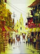 Reg Liwog(?) (20th century school) Oil on canvas Oriental street scene,