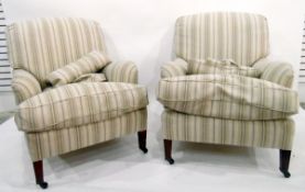 Pair of Howard style upholstered armchairs by Stephen Perkins of Cirencester on straight supports